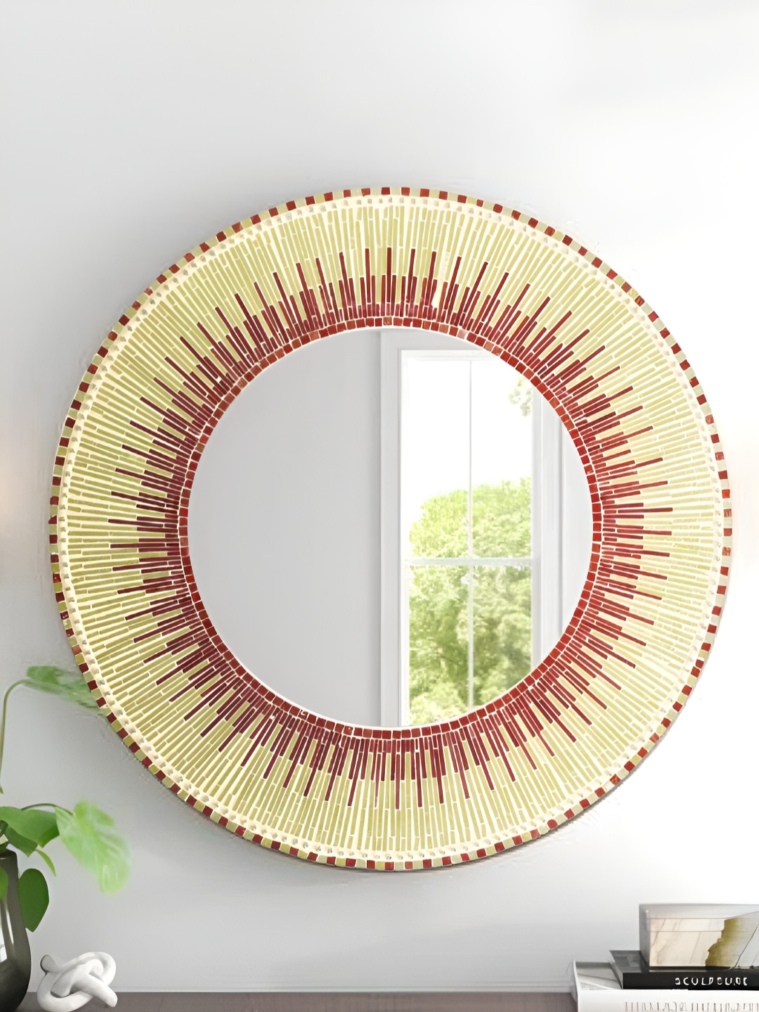 Royaloak Red & Yellow Sunburst Round Mosaic Wall Mirrors