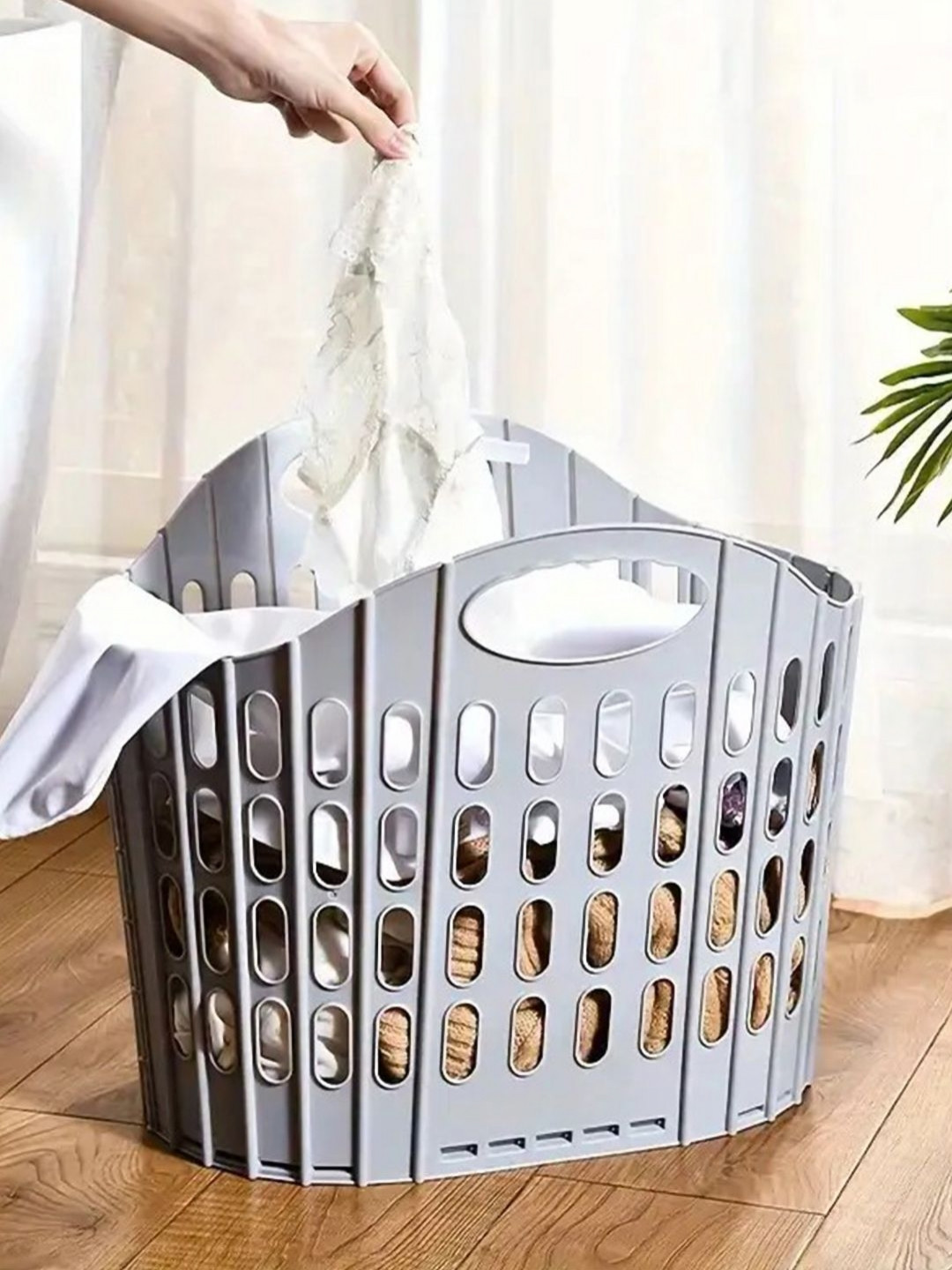 DecorTwist Grey Foldable LaundryBasket With Handle