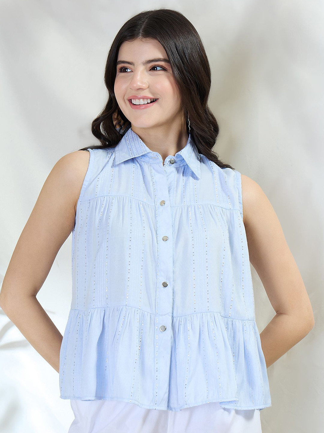 DRAPE AND DAZZLE Shirt Style Top