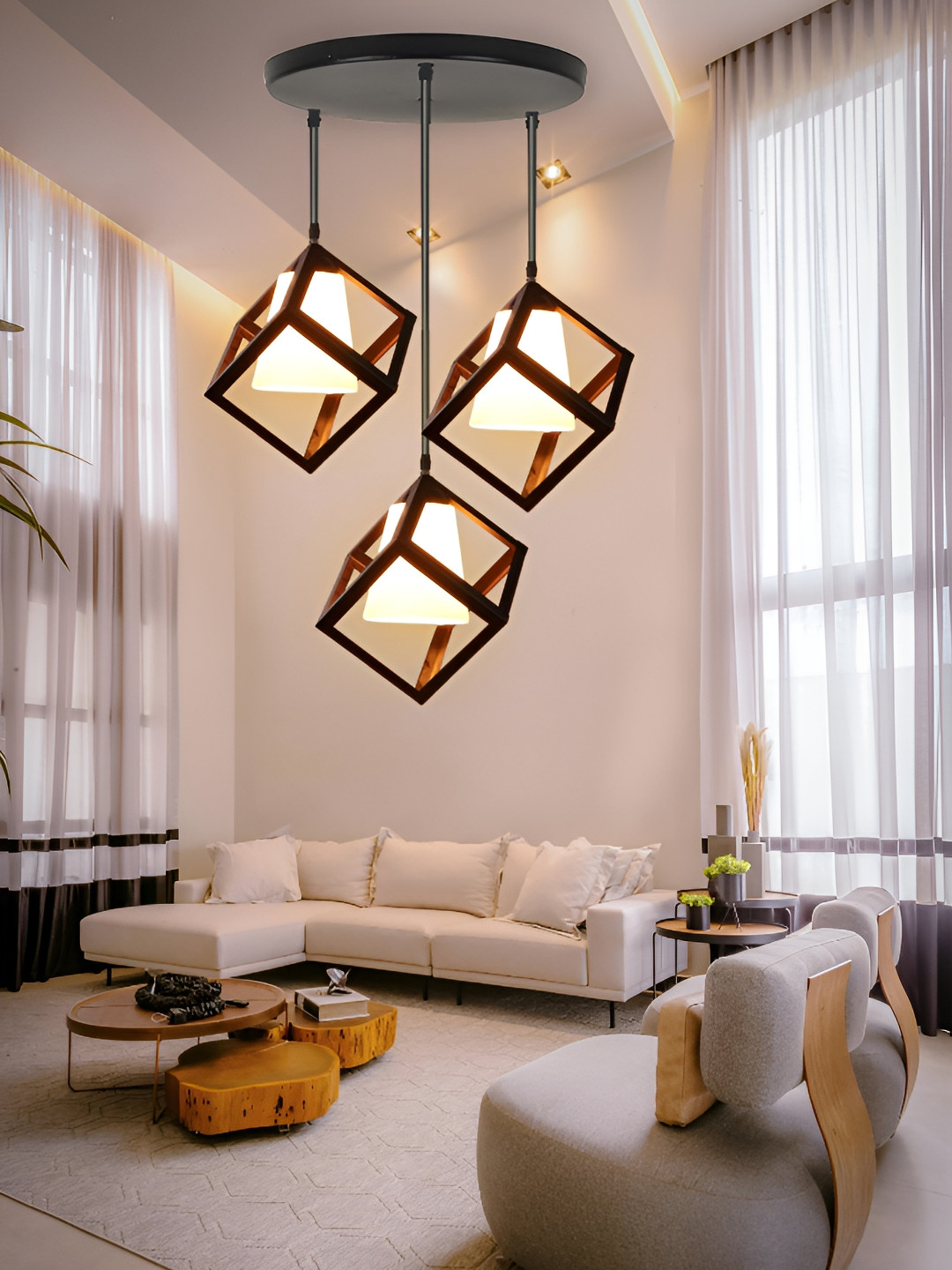 GAUVIK Black & Transparent Textured Glass Ceiling Lamp