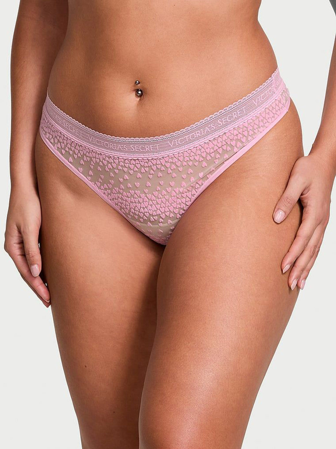 Victoria's Secret Printed Logo Flocked Hearts Thong Brief 1126020372VO