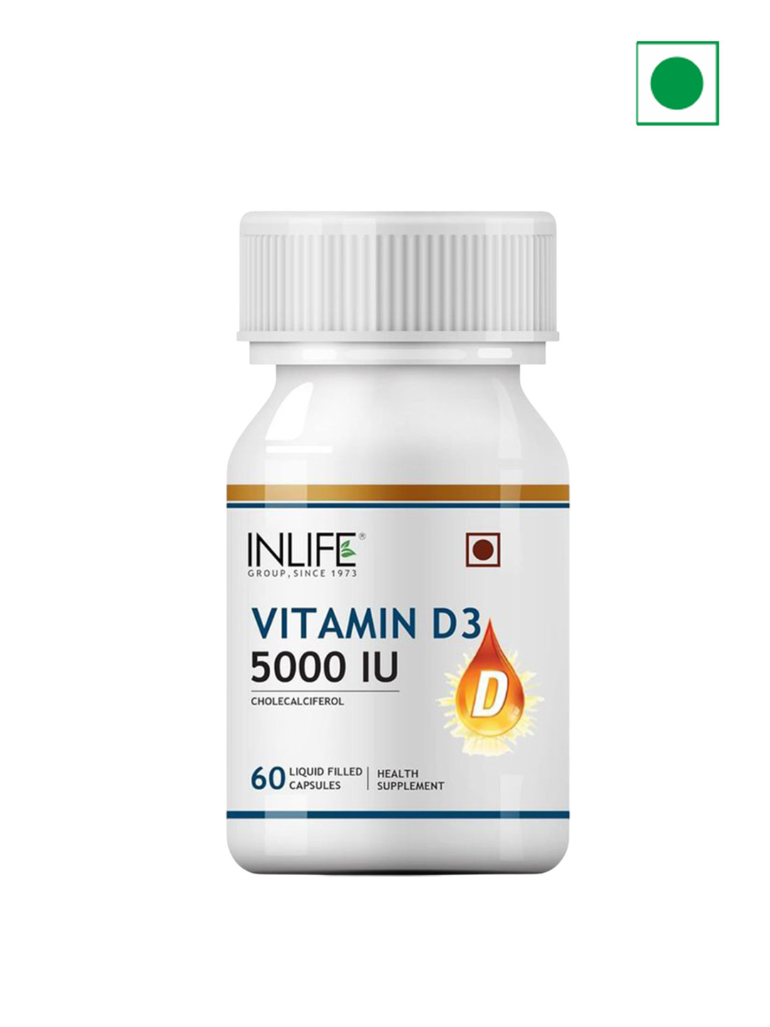 INLIFE Vitamin D3 5000 IU Cholecalciferol Supplement - 60 Capsules
