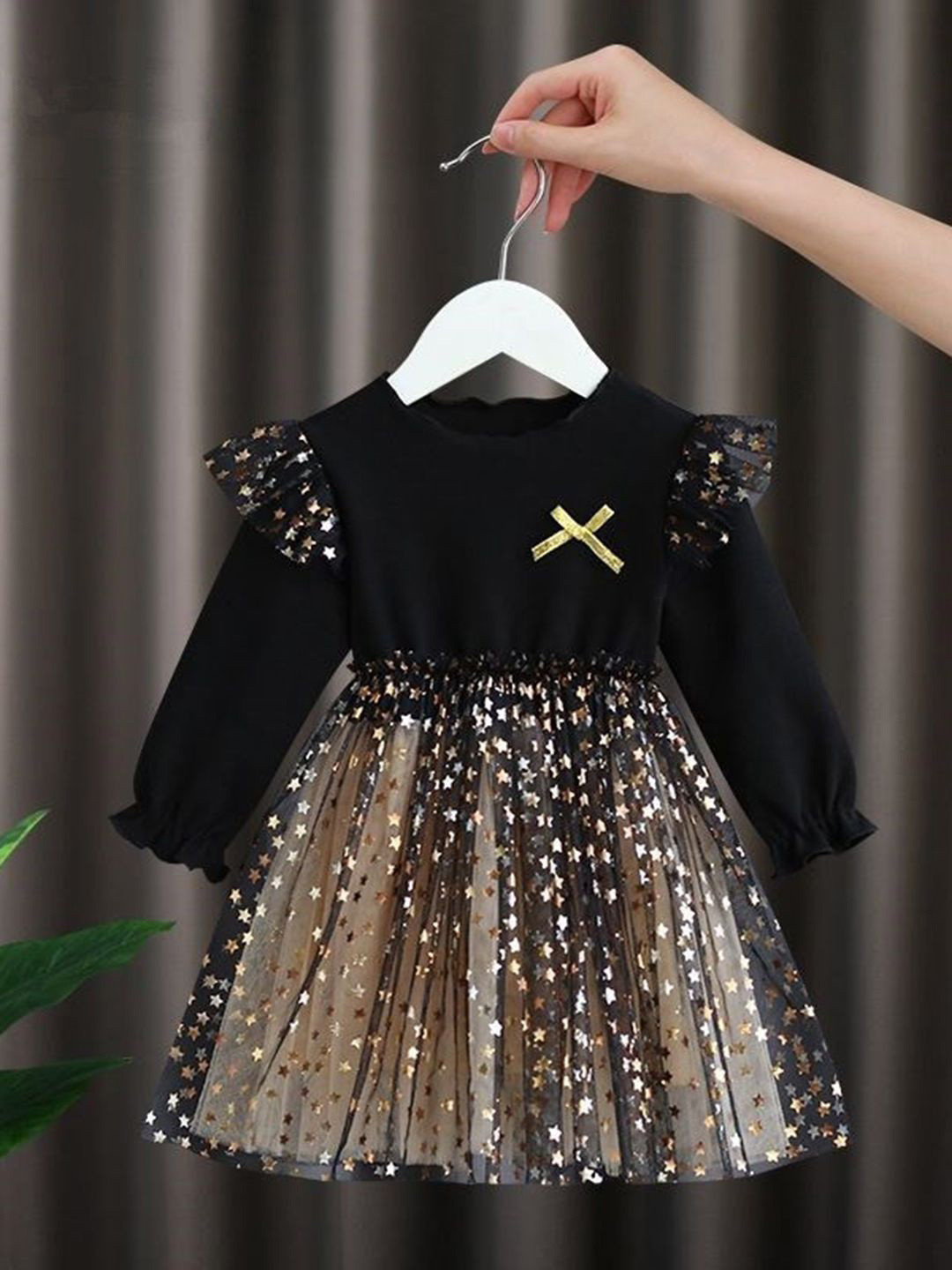YK Embellished Print Cold-Shoulder Fit & Flare Dress