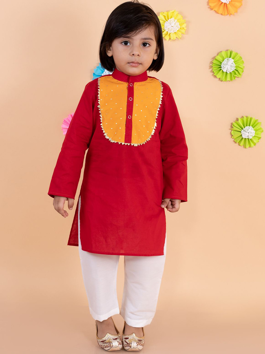 TinyPants Boys Yoke Design Regular Pure Cotton Kurta with Pyjamas