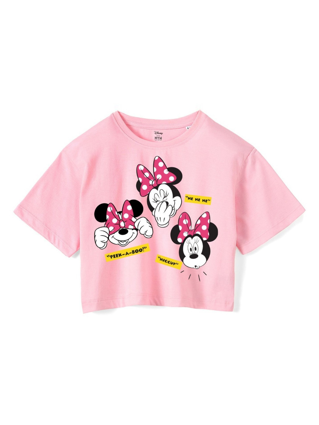 Wear Your Mind Girls Minnie Mouse Printed Pure Cotton Raw Edge Boxy T-shirt