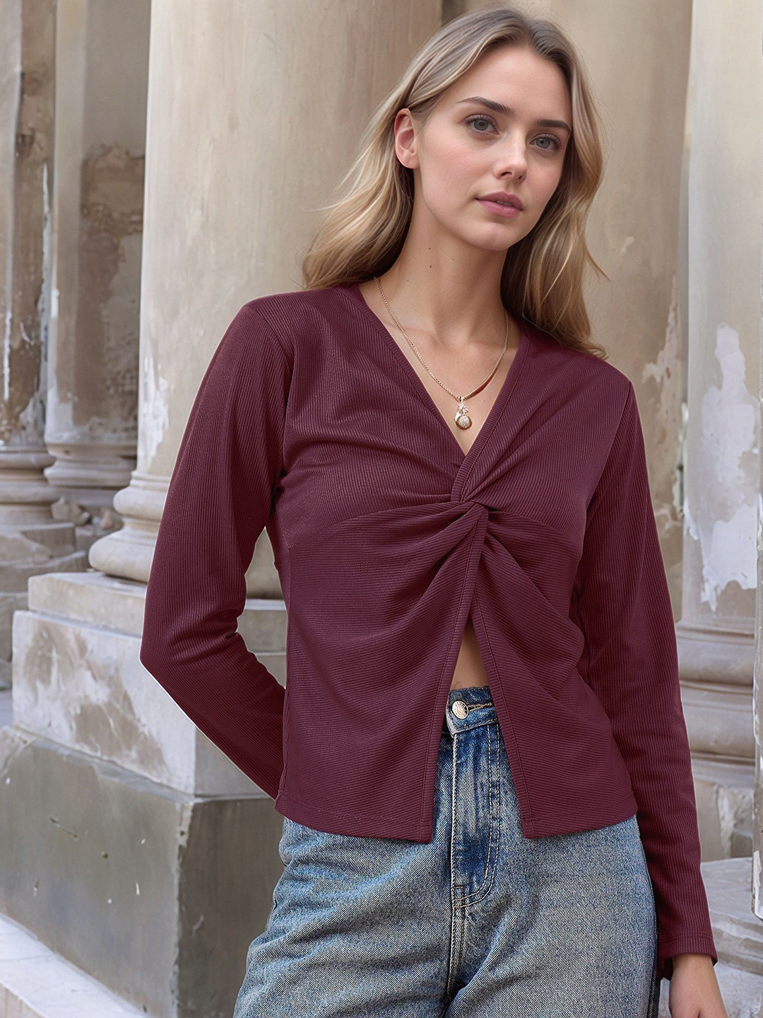 ZYNG Striped Twisted Wrap Top