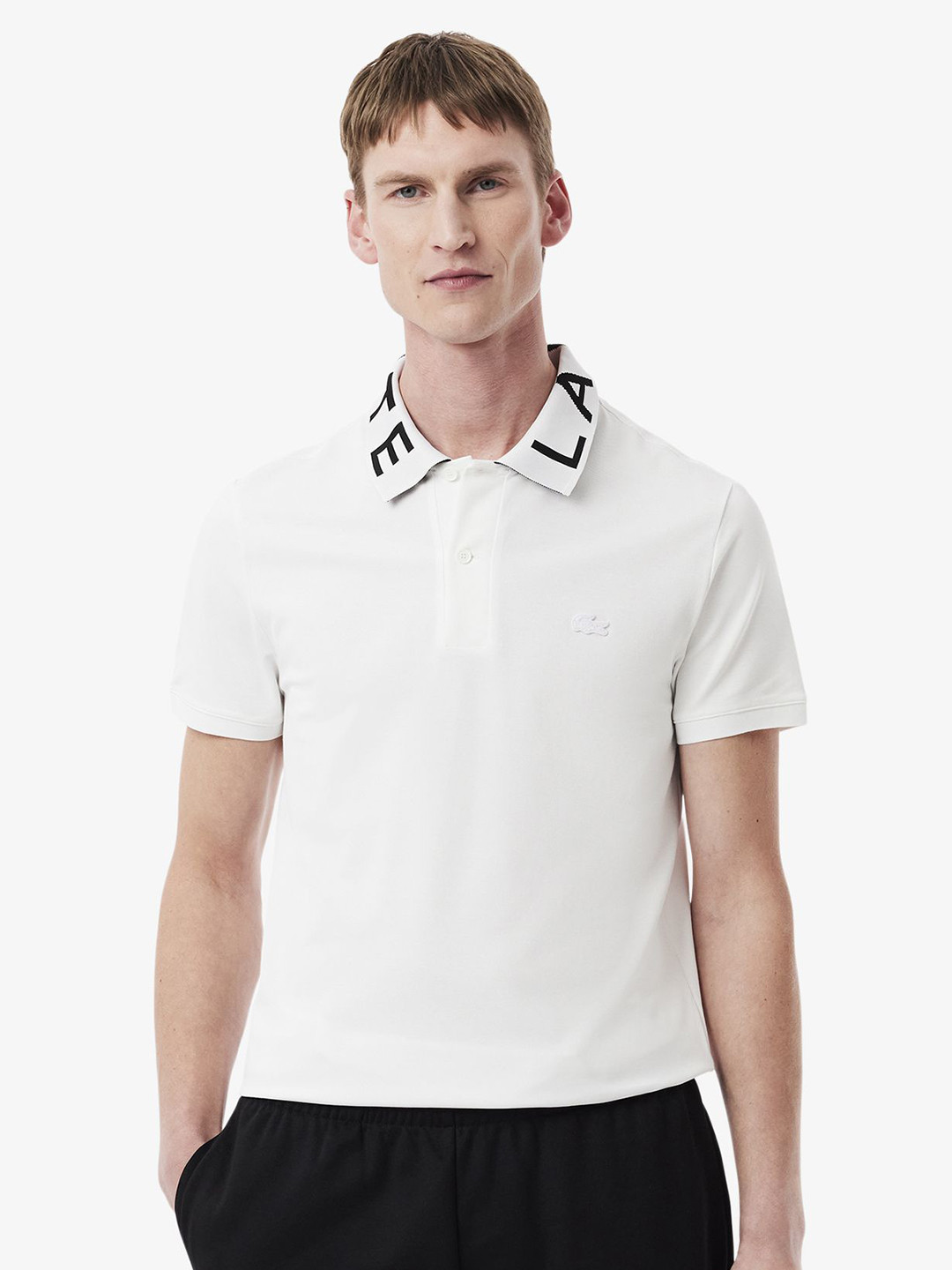 Lacoste Men Polo Collar Drop-Shoulder Sleeves Applique Slim Fit T-shirt