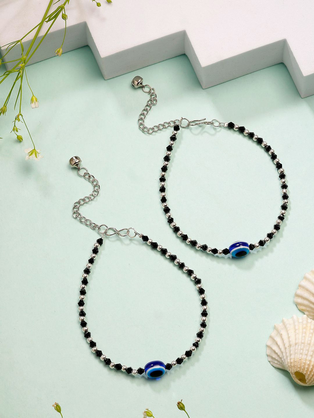 Sangria Women's Silver-Plated Evil Eye Artificial Beads Anklet