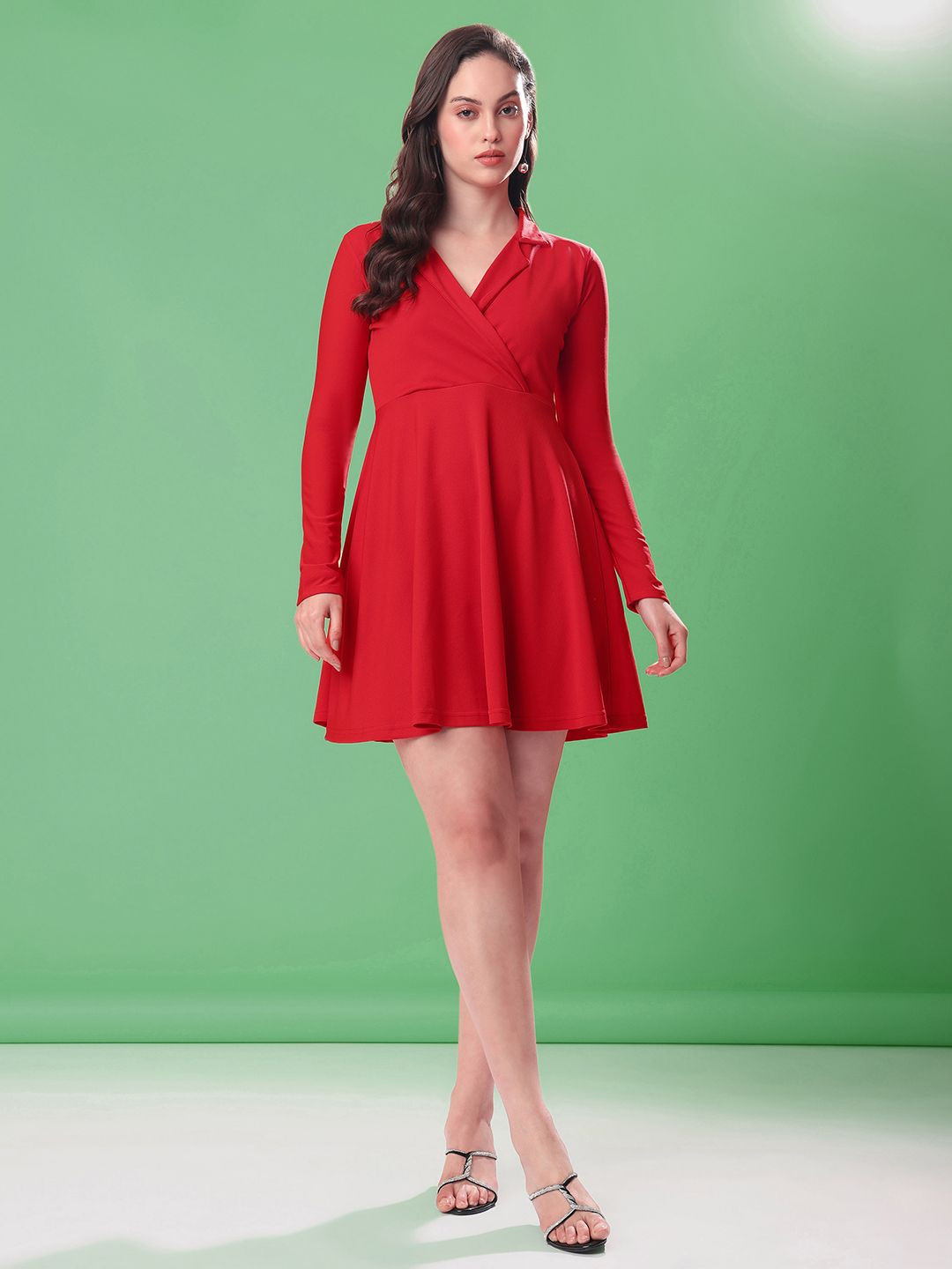 PURVAJA Shirt Collar Fit and Flare Mini Dress