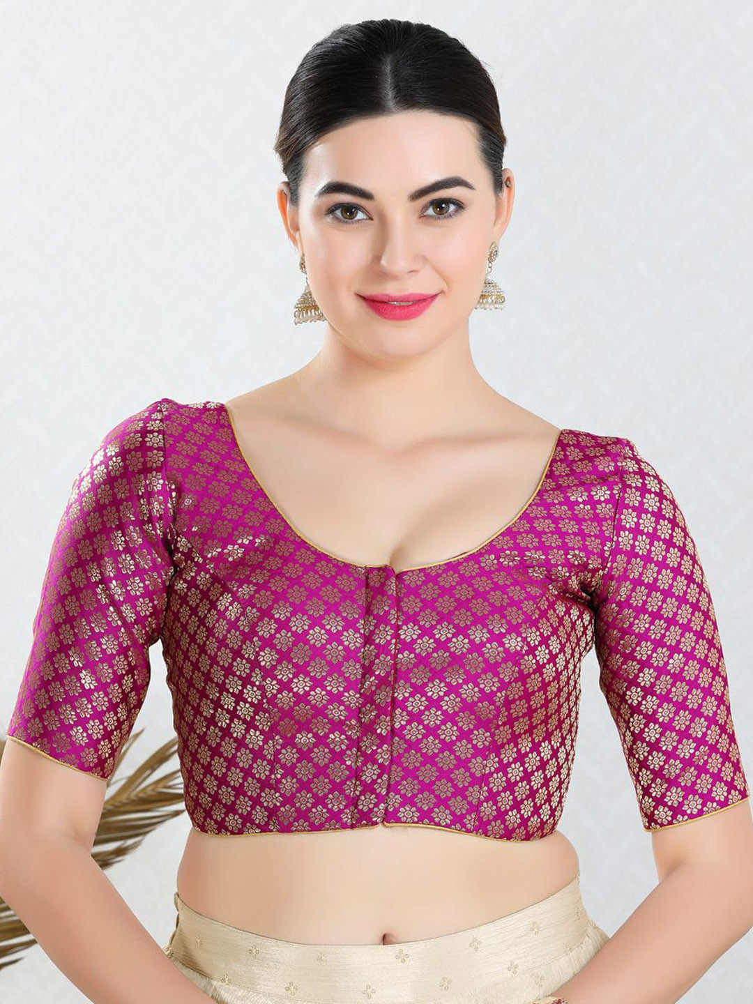 VAMAS - THE DESIGNER BLOUSES Round Neck Readymade Saree Blouse