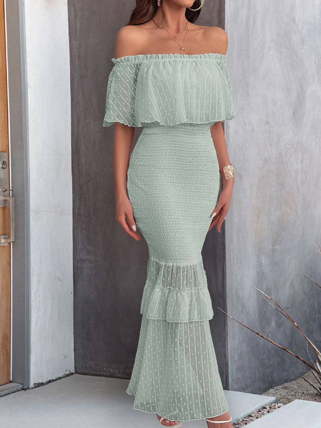 bebe Off-Shoulder Cape Sleeve Maxi Dress