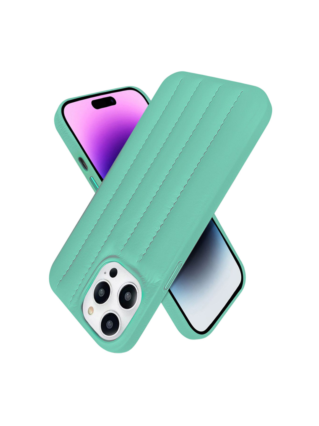 QRIOH iPhone 14 Pro Sea Blue Stitch Leather Case