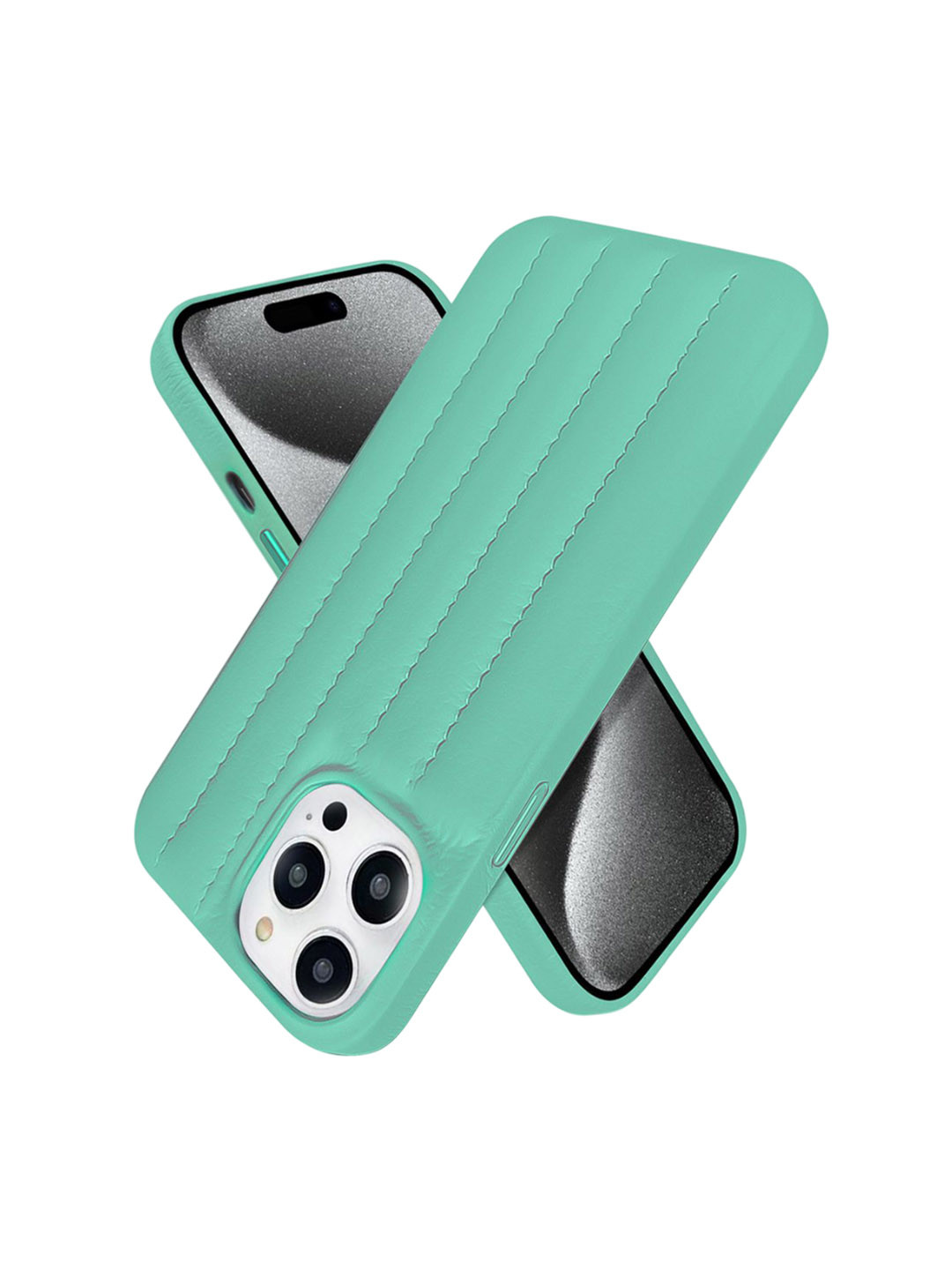 QRIOH iPhone 15 Pro Sea Blue Stitch Leather Case