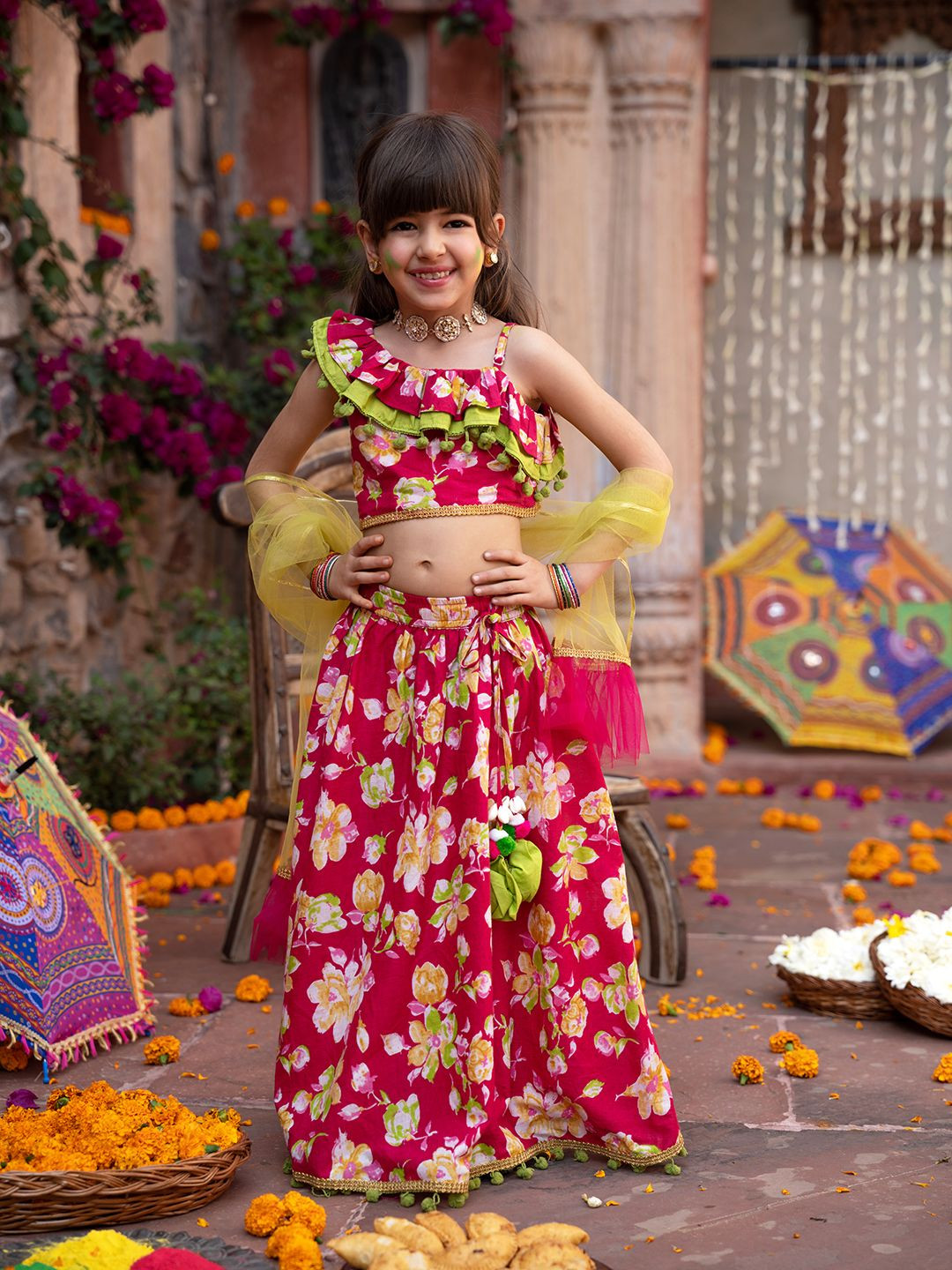 pspeaches Girls Printed Ready to Wear Lehenga & Blouse With Dupatta