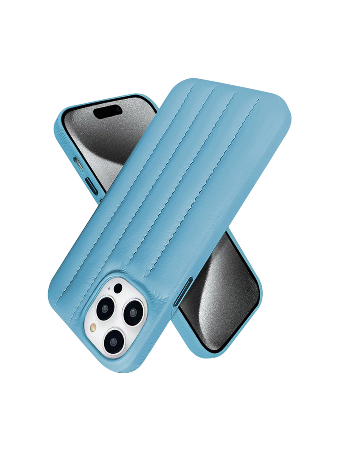 QRIOH iPhone 15 Pro Sky Blue Stitch Leather Case