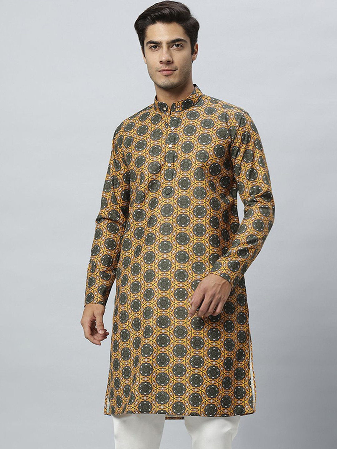 GLOBALRANG Men Quirky Checked Thread Work Kurta