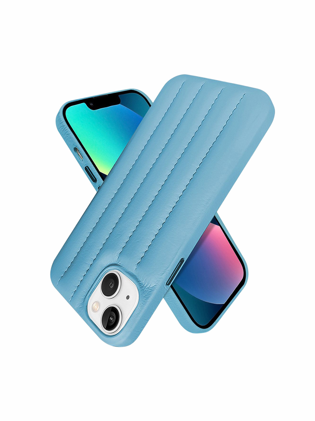 QRIOH iPhone 13 Sky Blue Stitch Leather Case