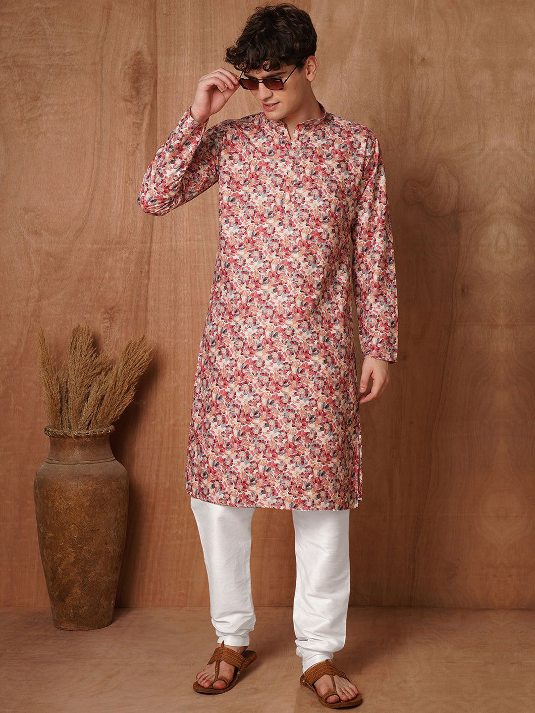TRYBUY.IN Men Floral Printed Chikankari Indie Prints Kurta