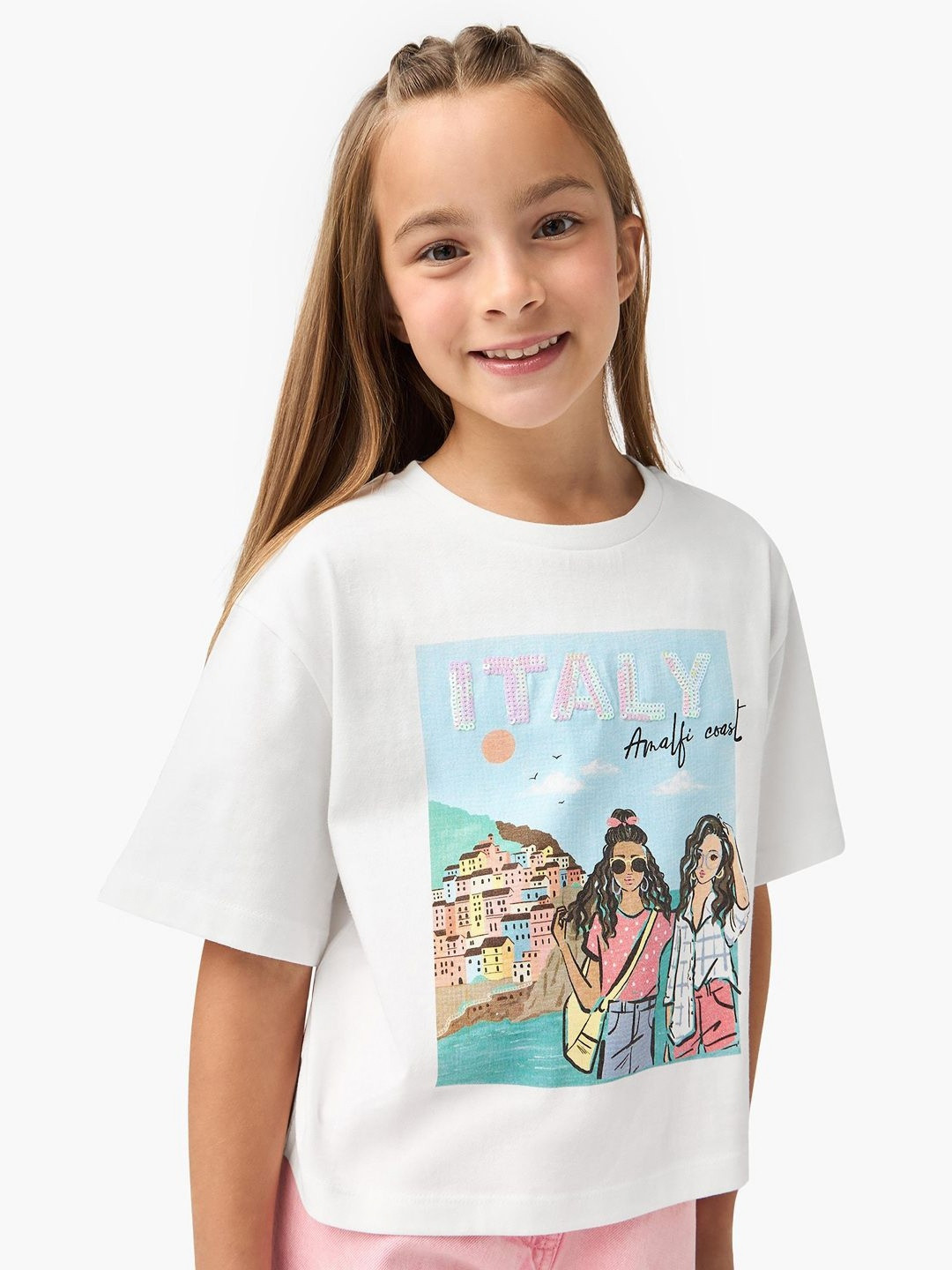 Juniors by Babyshop Girls Printed Extended Sleeves Boxy T-shirt