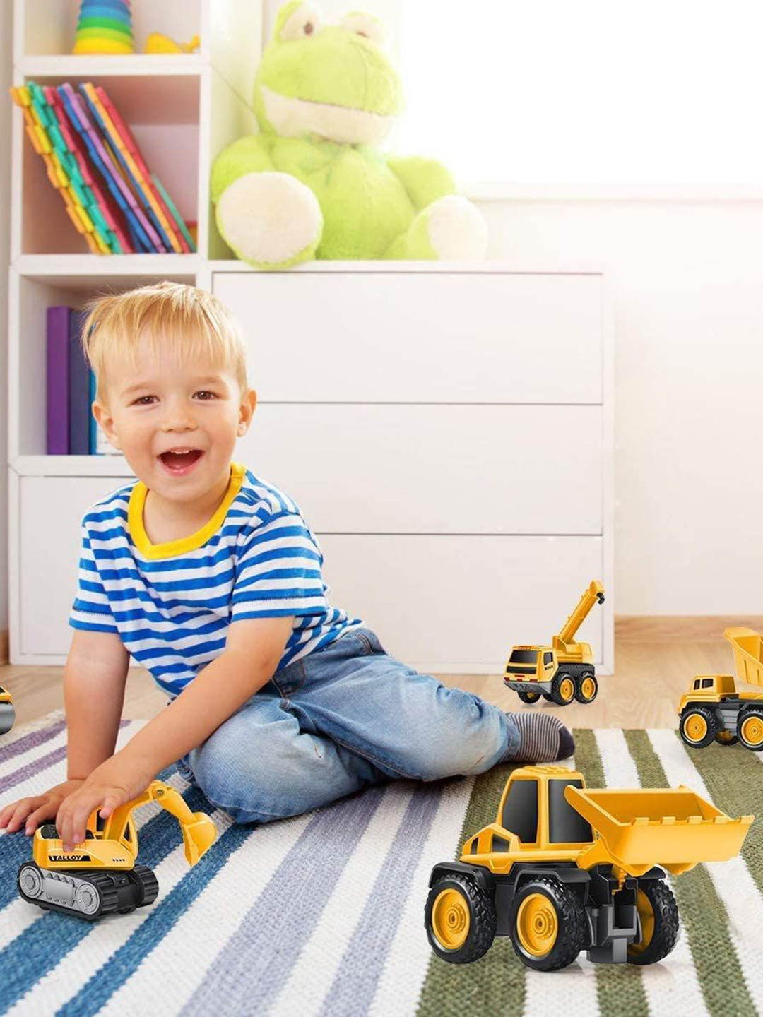 PLUSPOINT Kids 6-Pcs Toy Friction Powered Construction Truck Vehicle