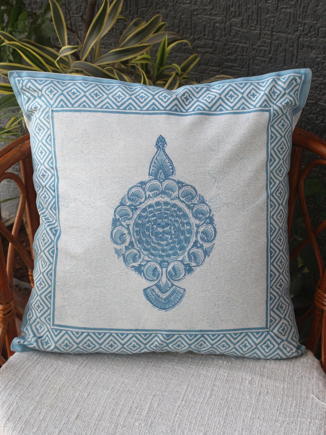 Weaves of Tradition White & Blue Ethnic Motifs Square Cushion Covers