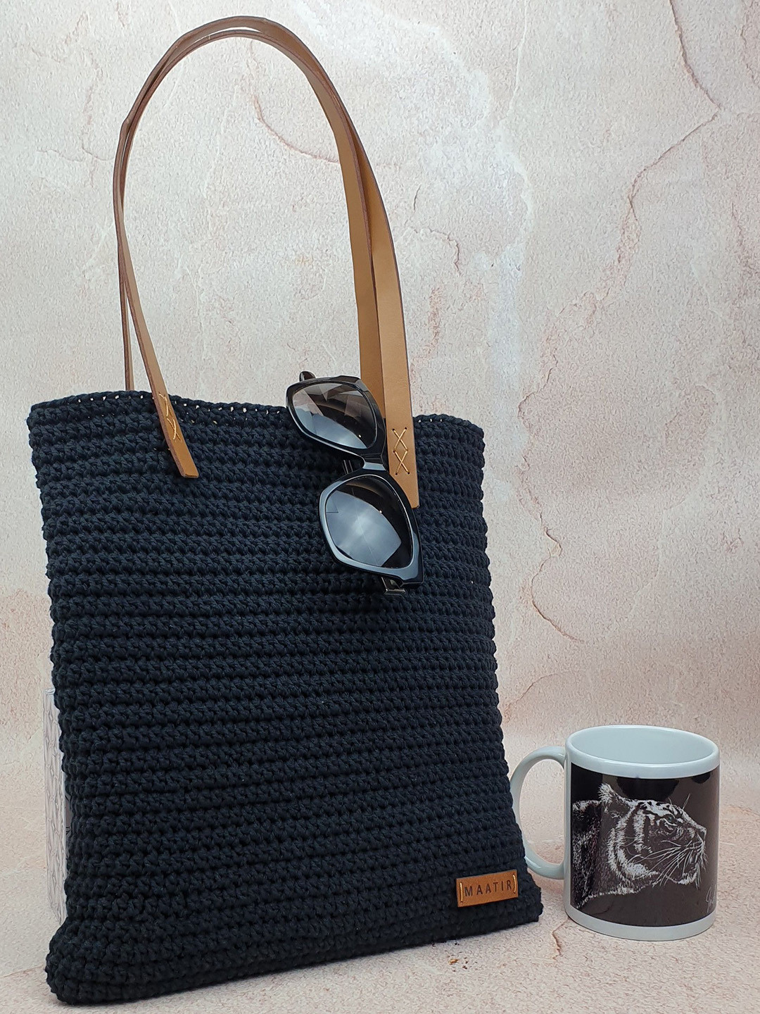 MAATIR DESIGNS Women Textured Crocheted Tote Bag