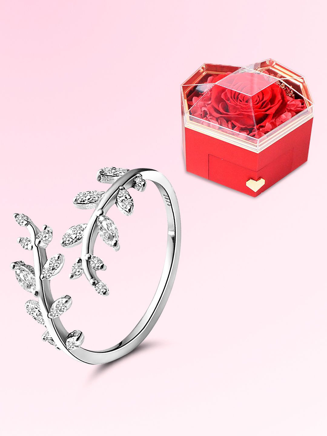 Peora Silver-Plated American Diamond Stone-Studded Finger Ring With Jewellery Box