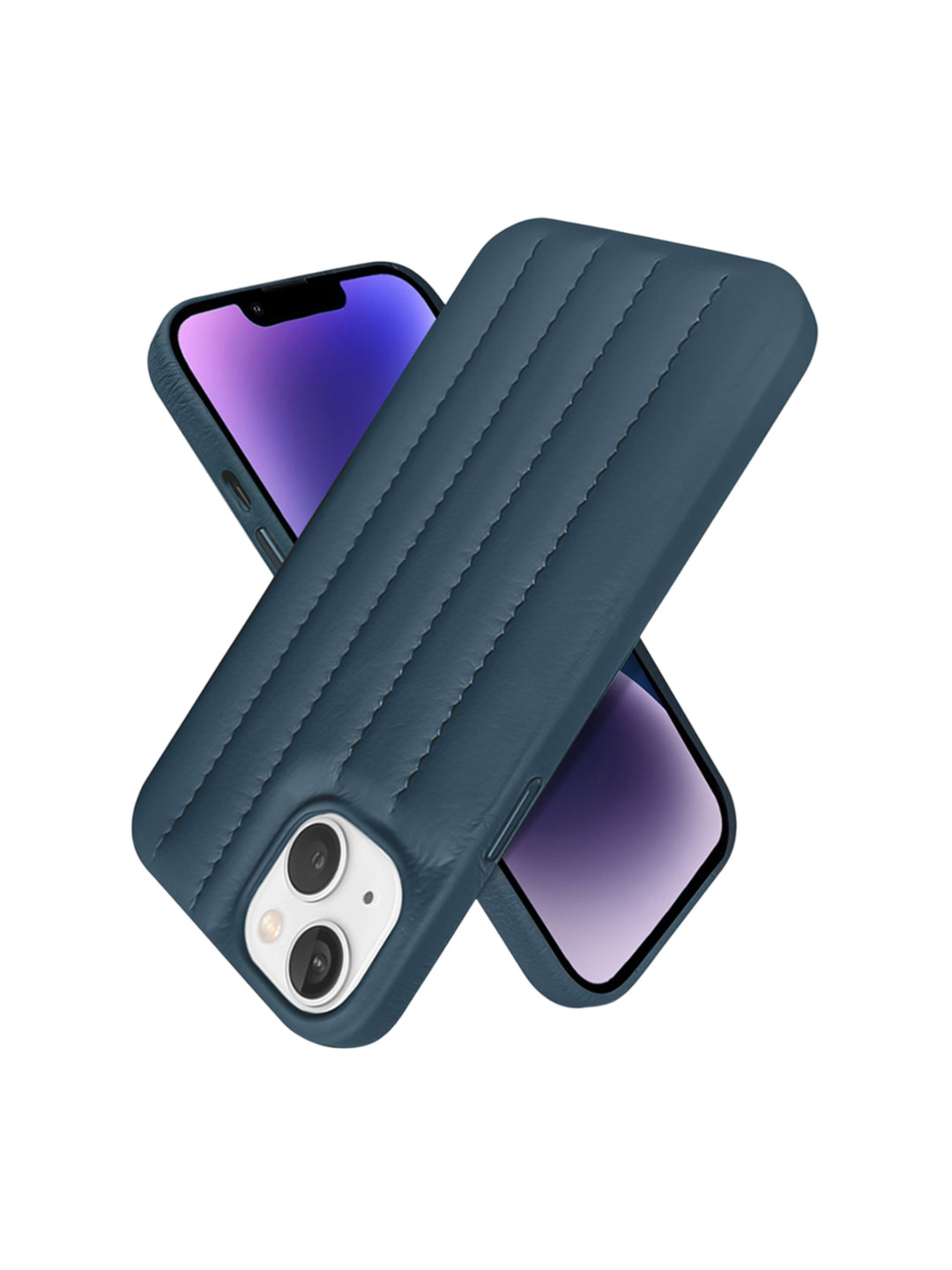 QRIOH iPhone 14 Plus Indigo Blue Stitch Leather Case