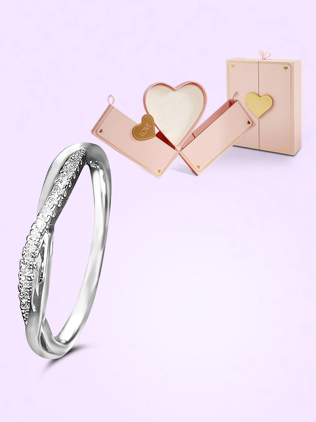 Peora Silver-Plated American Diamond Finger Ring With Jewellery Box