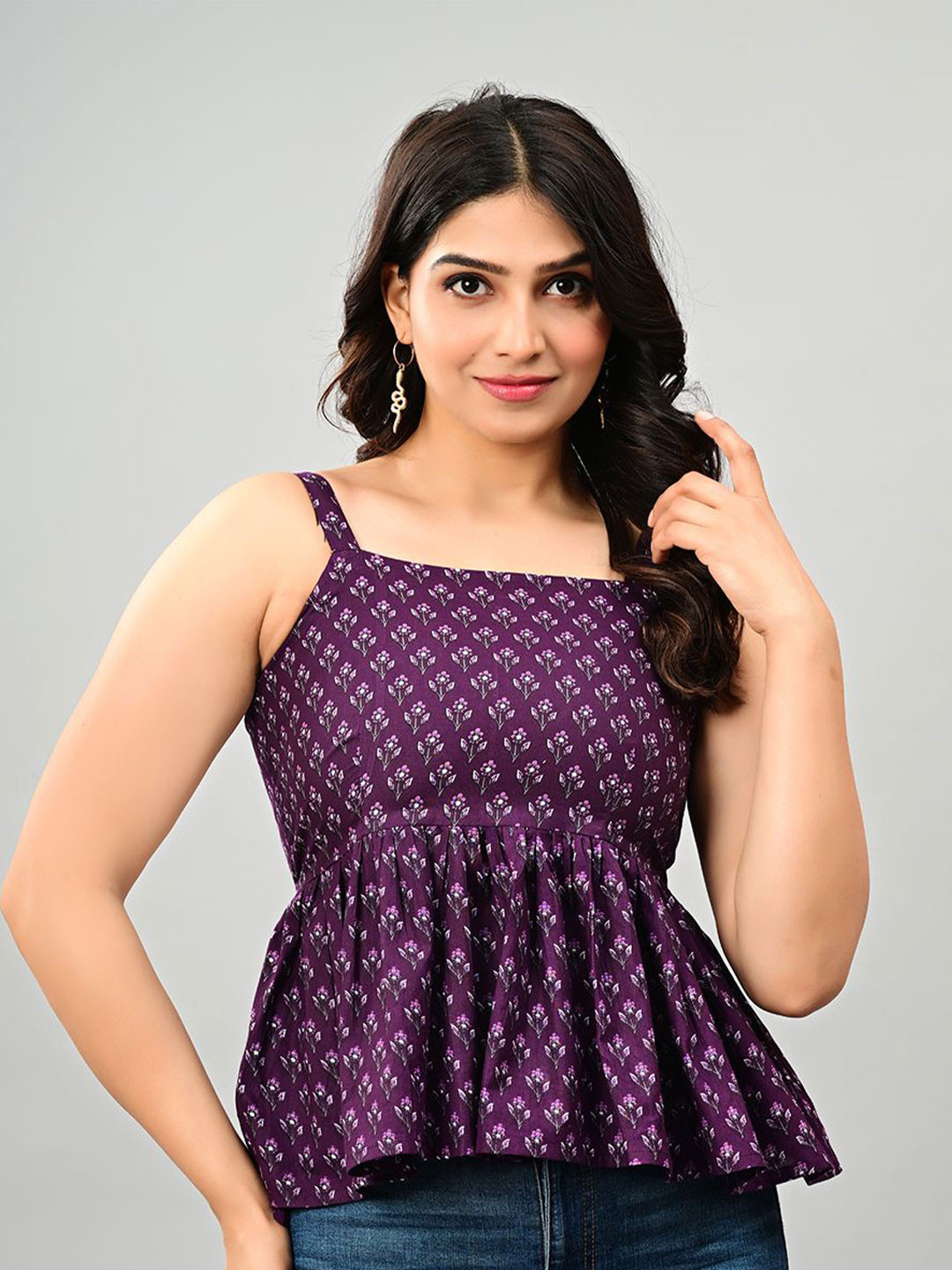 CORDSET Polka Dot Print Cotton Peplum Top