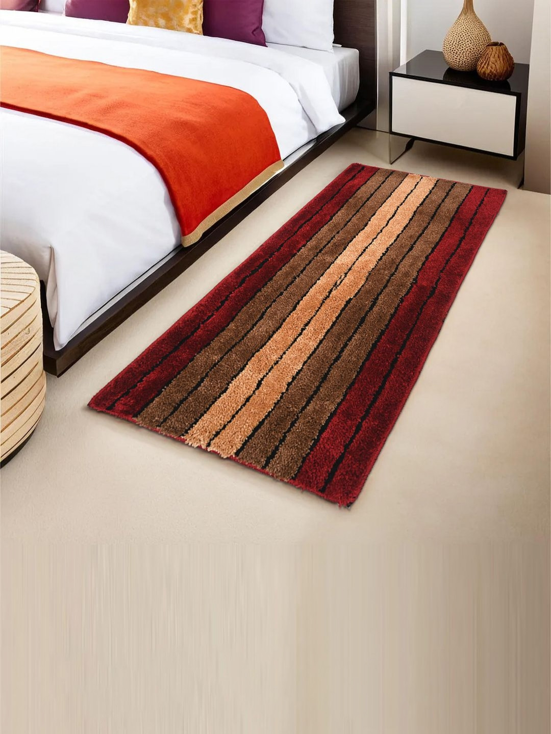 Aura Red & Brown Rectangular Anti-Slip Long-Lasting Floor Runner