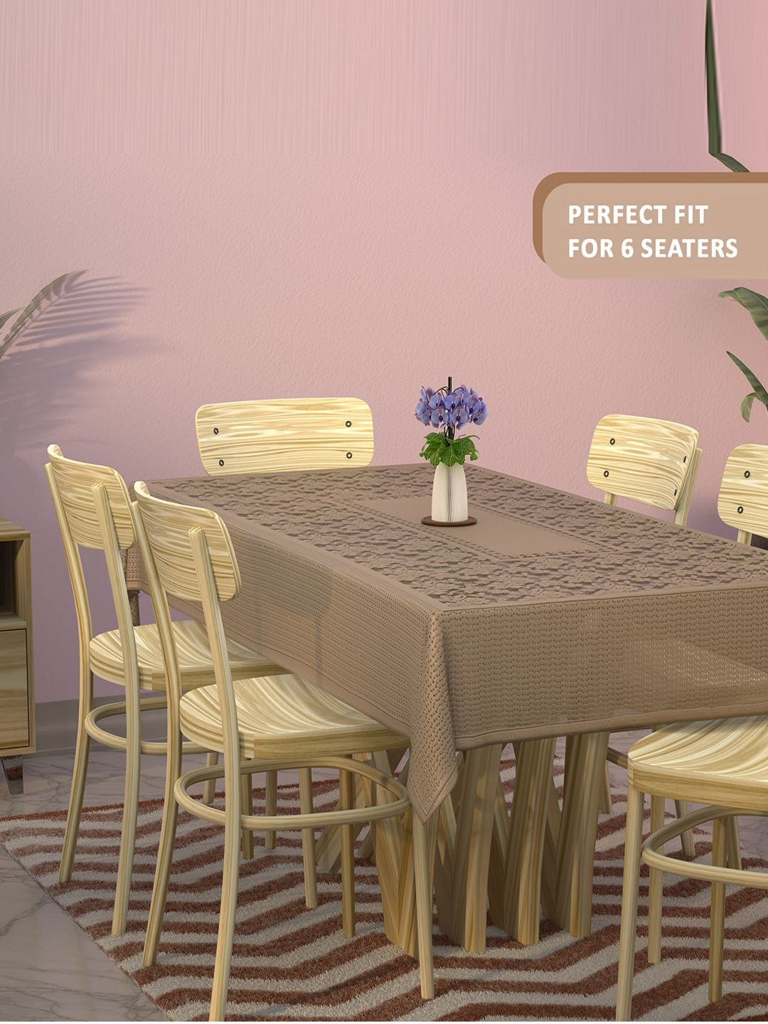 Aura Brown Set of 2 Floral Cotton 6-Seater Table Cover with Embroidered details