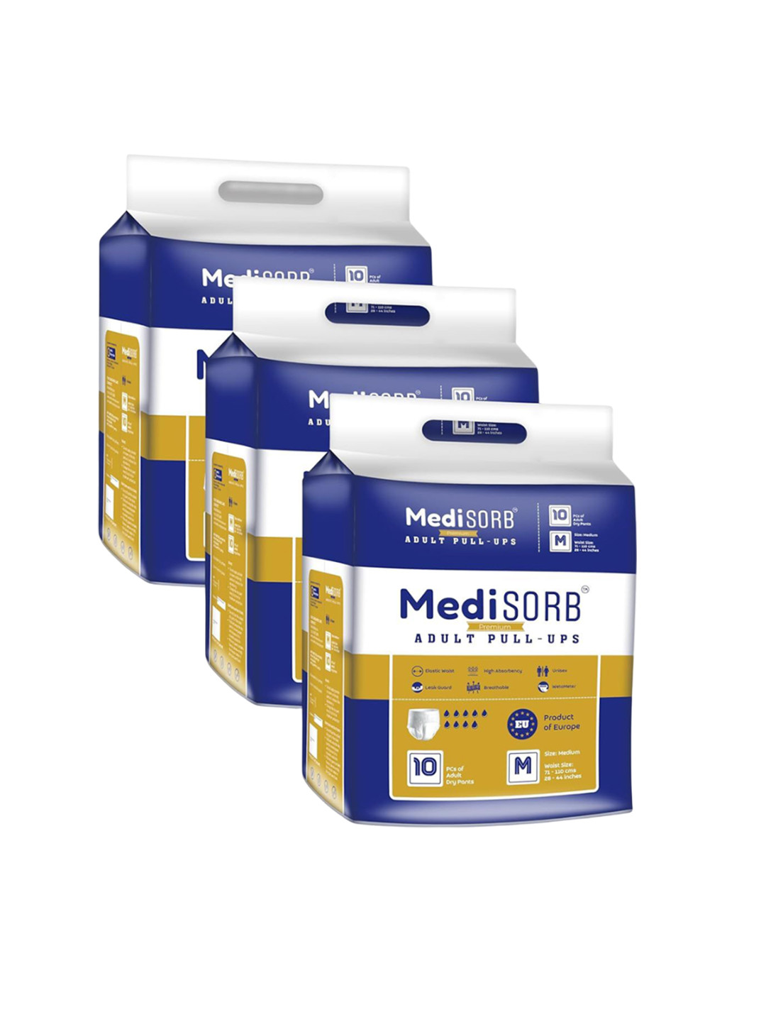 Medisorb Unisex Set Of 3 Adult Pull Ups Diapers - M 10Pcs Each