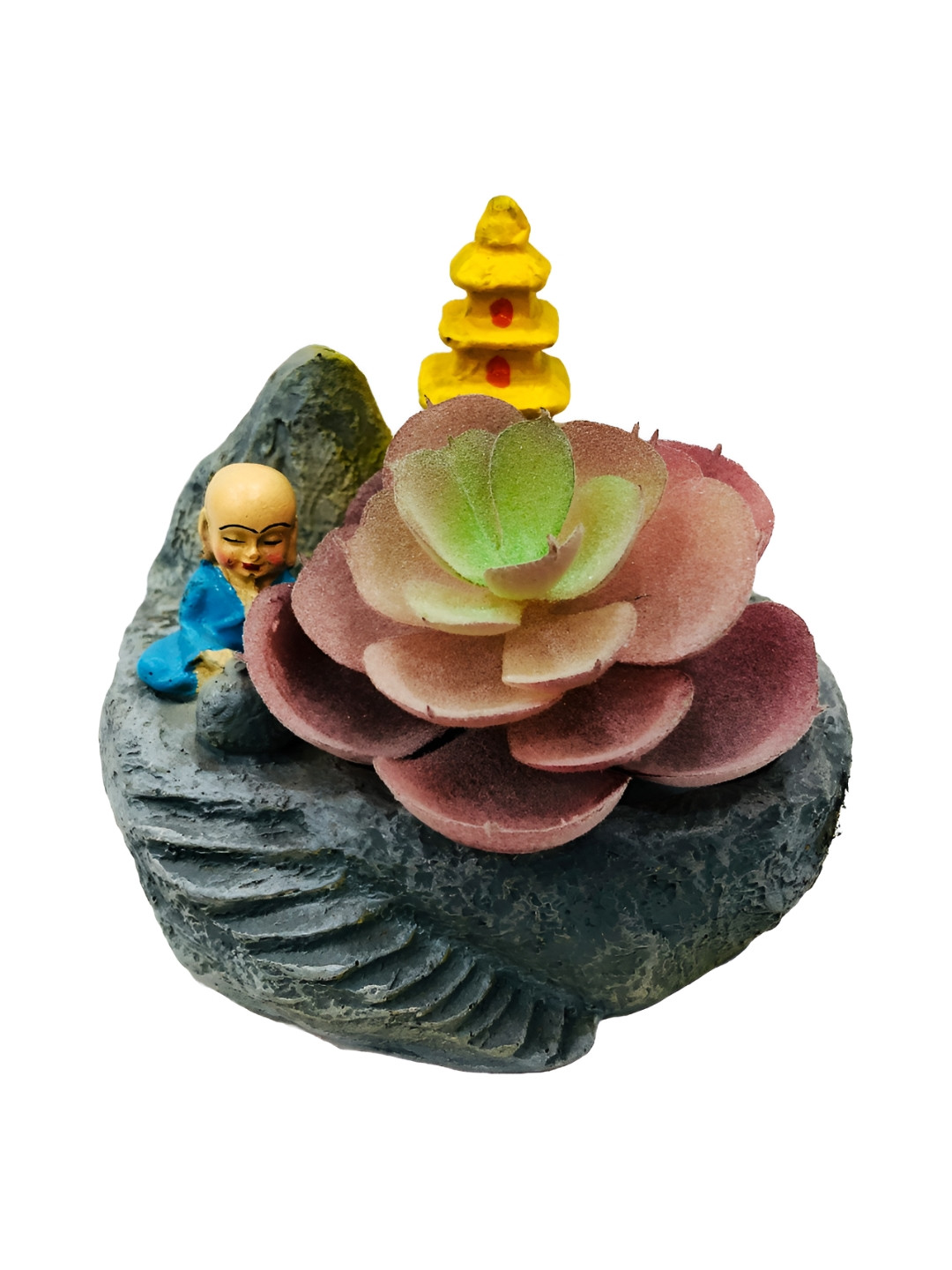 ShopMeFast Grey & Yellow Resin Monk With Minar Face Succulent Planter Pot