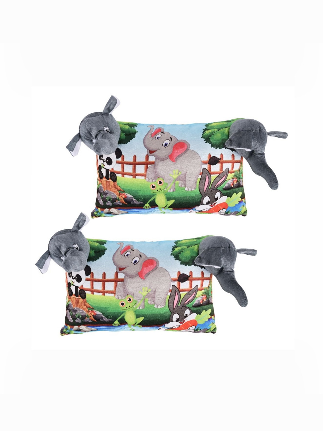 Aura Elephant Face Grey Cartoon Characters Cotton Ultra Soft Set of 2 Ultra Soft Memory Foam Baby Pillow-10 x 30 x 45 cm