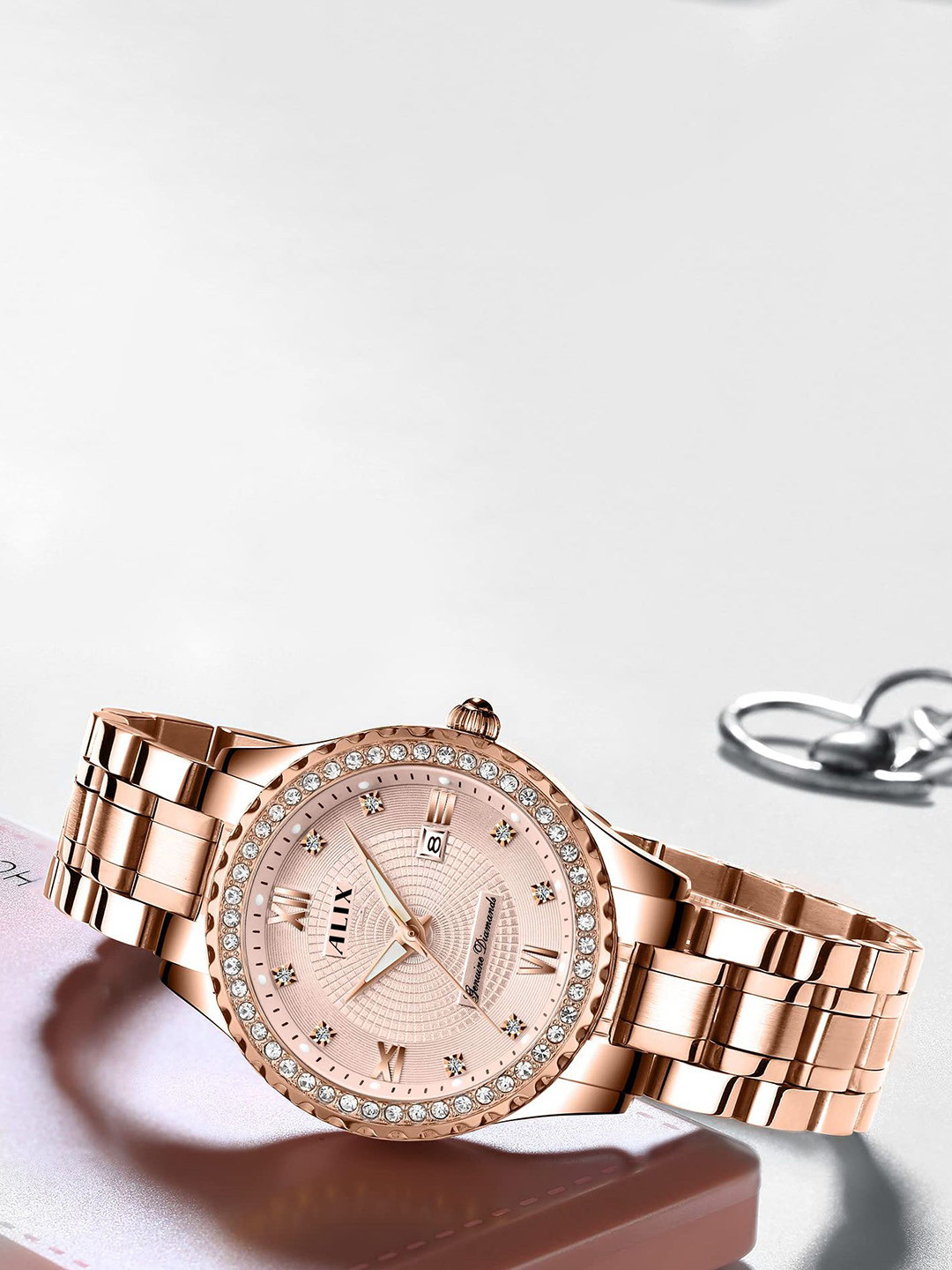ALIX Women Embellished Dial & Stainless Steel Straps Analogue Watch AL2536_RGRG