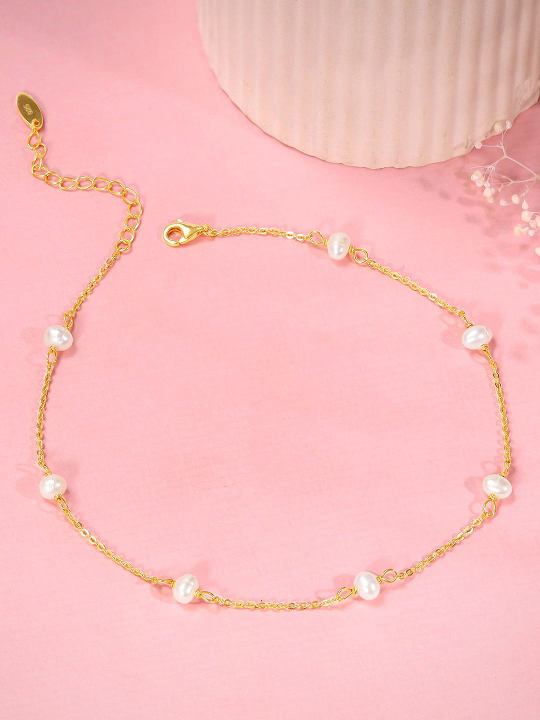 GIVA Gold-Plated Pearls Anklet