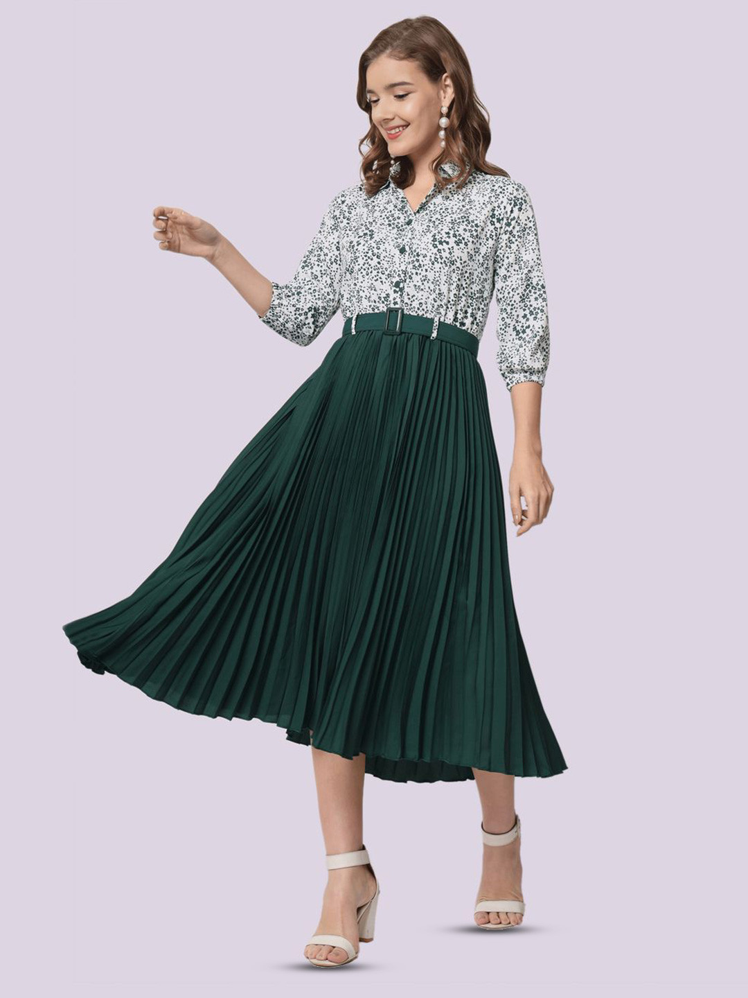 ZWERLON Floral Print A-Line Midi Dress