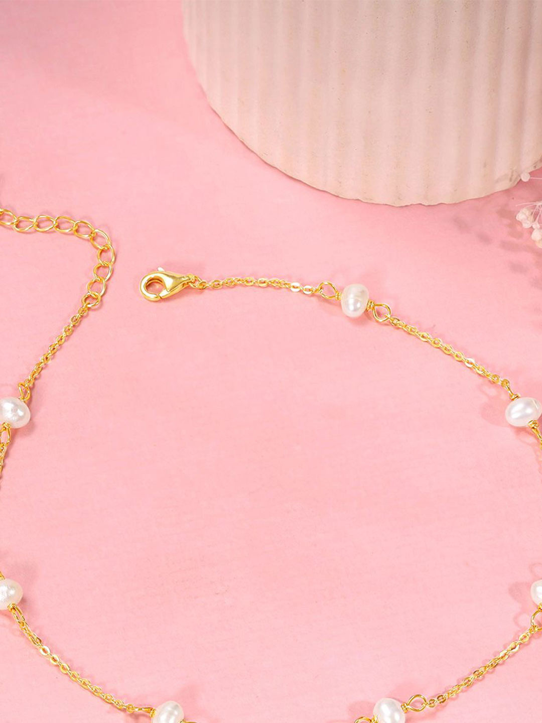 GIVA Gold-Plated Pearls Anklet