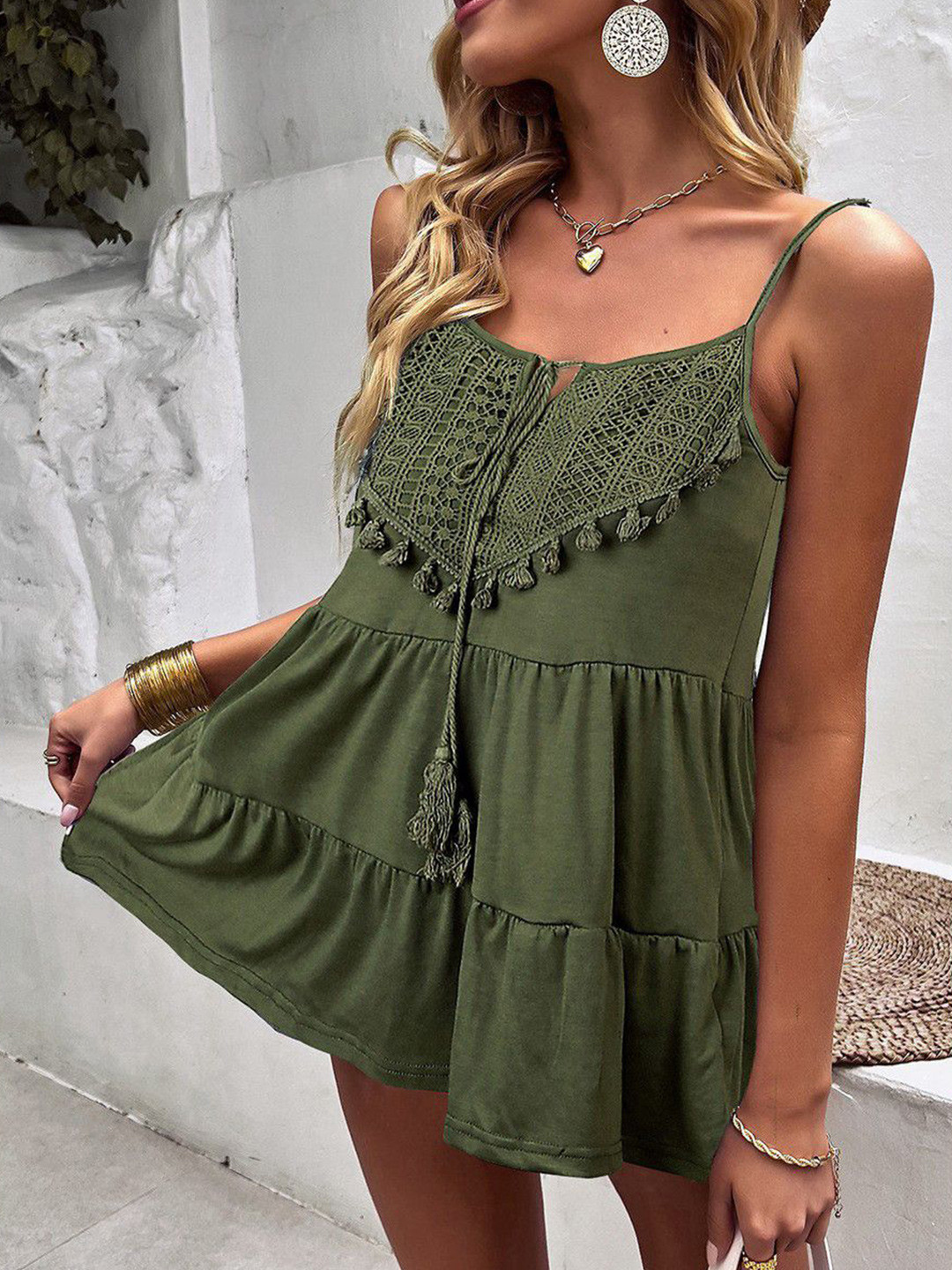 bebe Lace patch knit top Tank Top