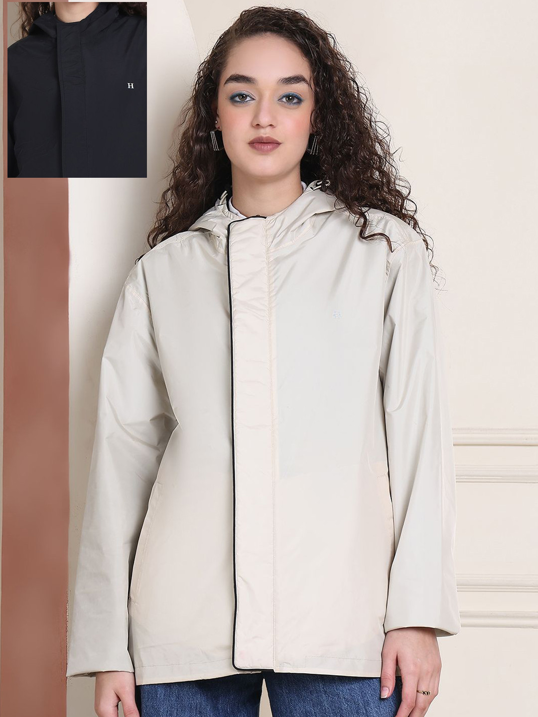 HOUSE OF VEDAS Waterproof Reversible Hooded Rain Jacket