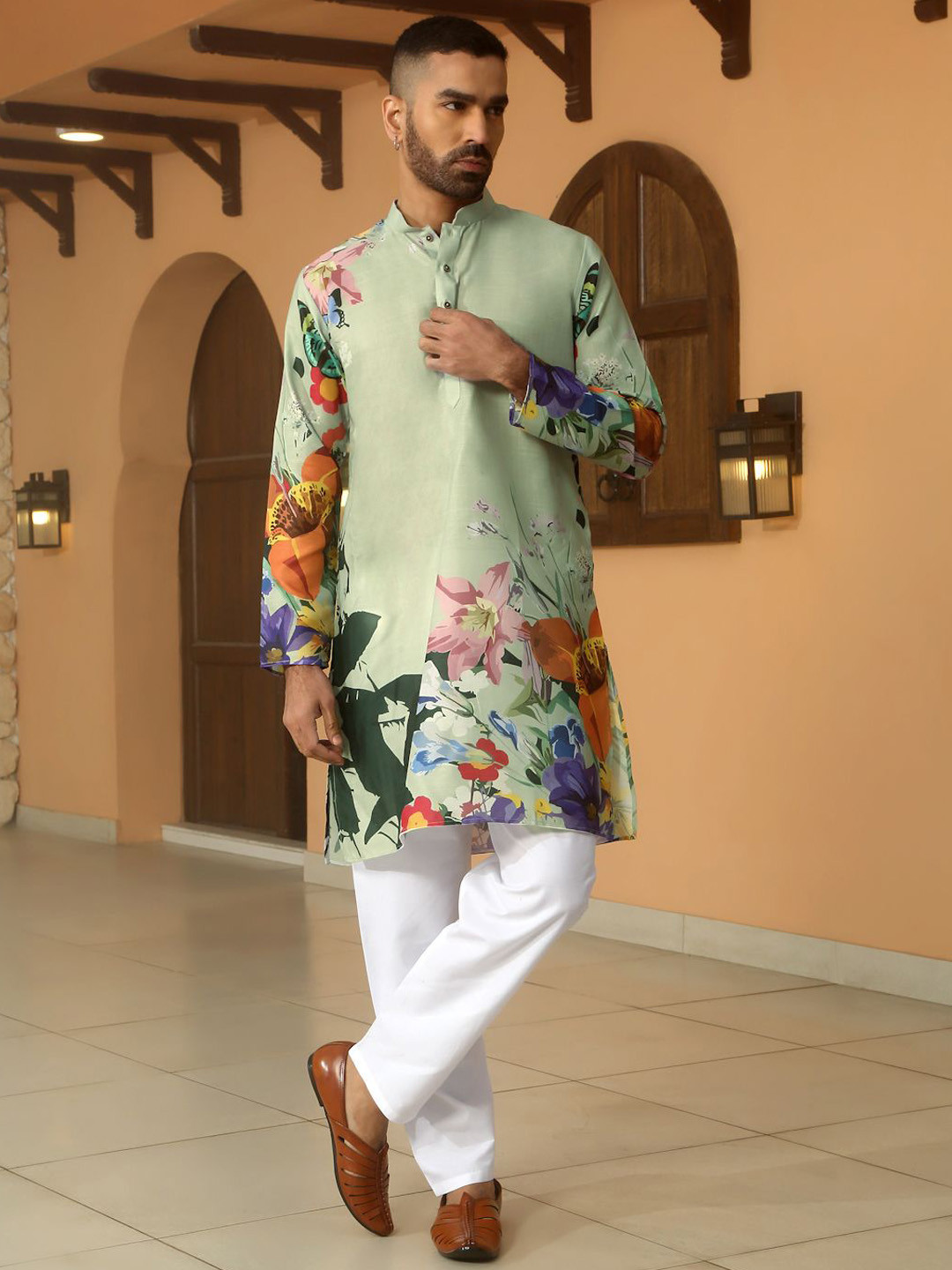 KRAFT INDIA Men Floral Printed Regular Kurta with Pyjamas