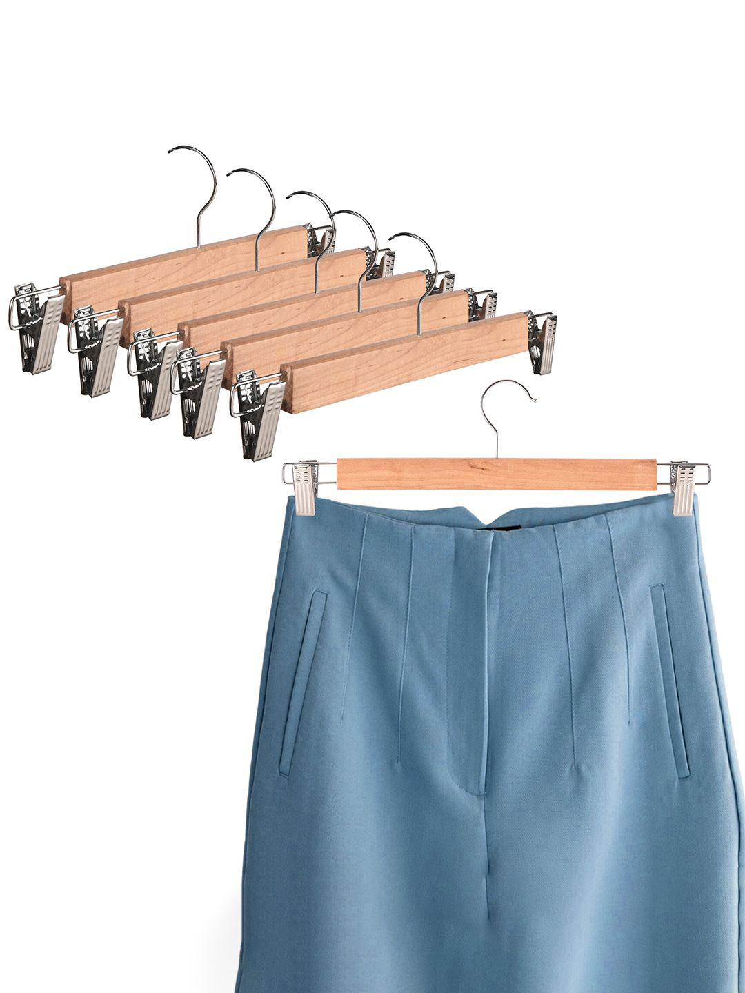 Kuber Industries 6 Pcs Bamboo Hangers For Clothes With 2-Adjustable Steel Clips