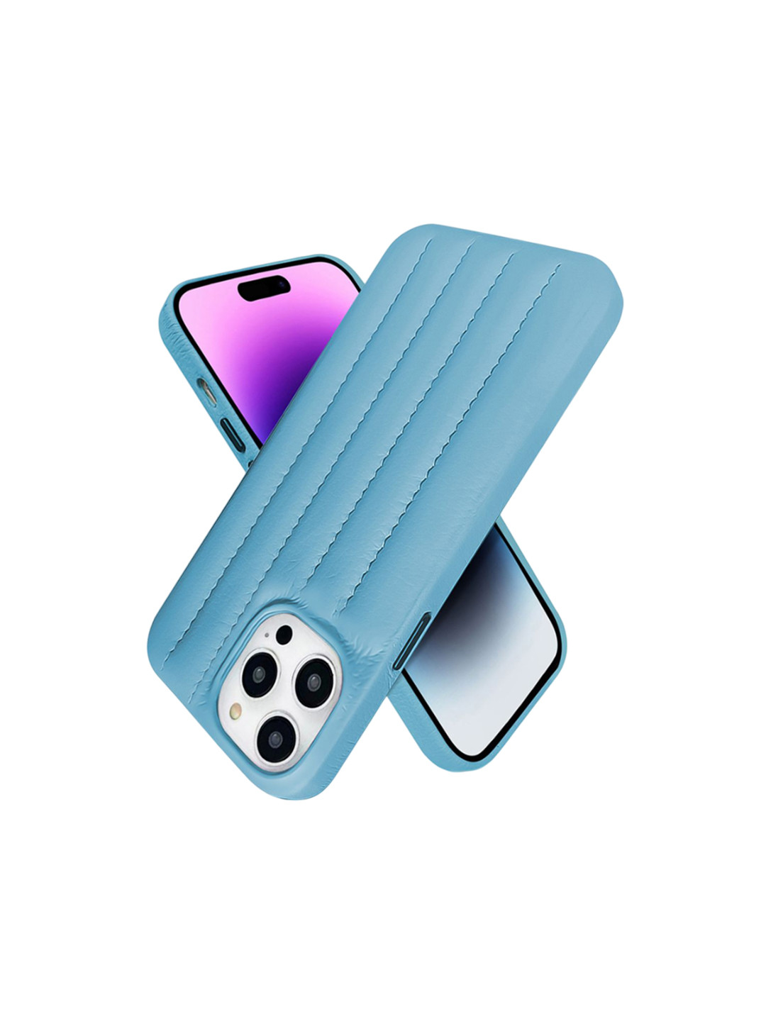 QRIOH iPhone 14 Pro Sky Blue Stitch Leather Case