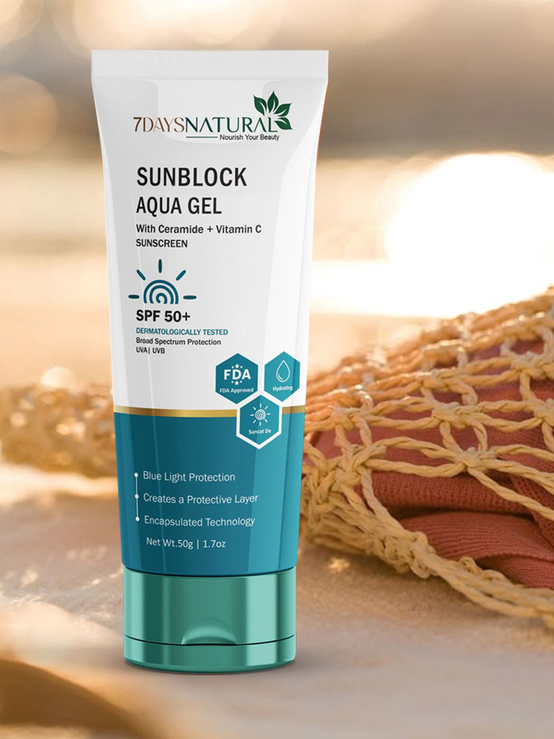7DAYSNATURAL Natural Sunblock Aqua Gel Sunscreen With SPF 50+ & Vitamin C- 50 g