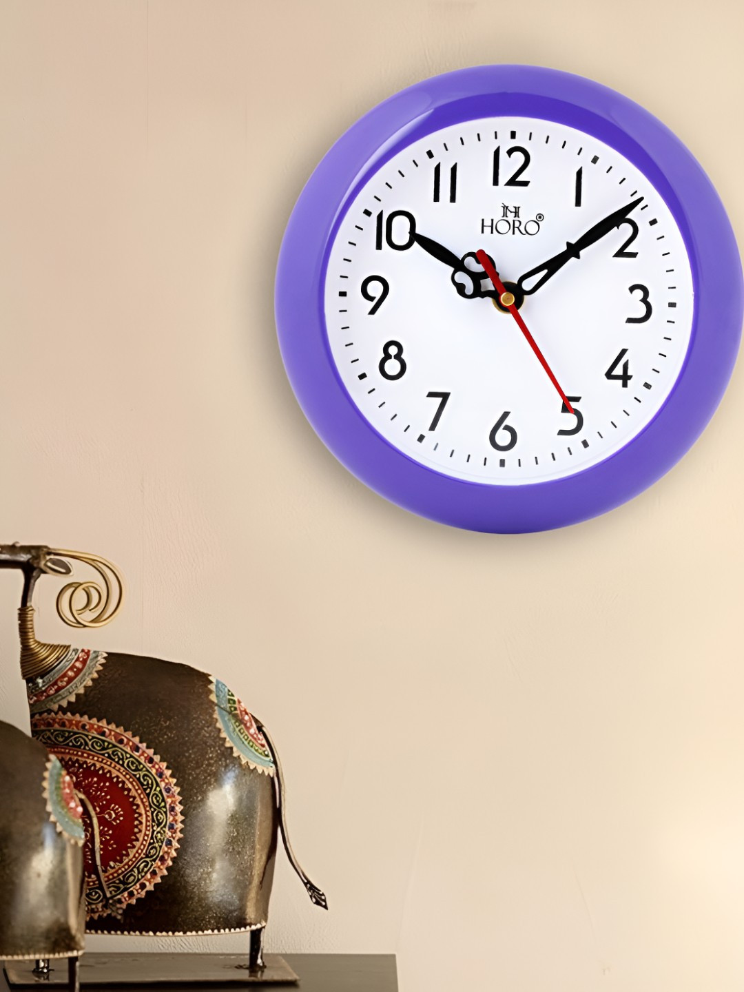 Horo Violet Plastic Large Display Round Battery Analogue Wall Clock-17.8cm
