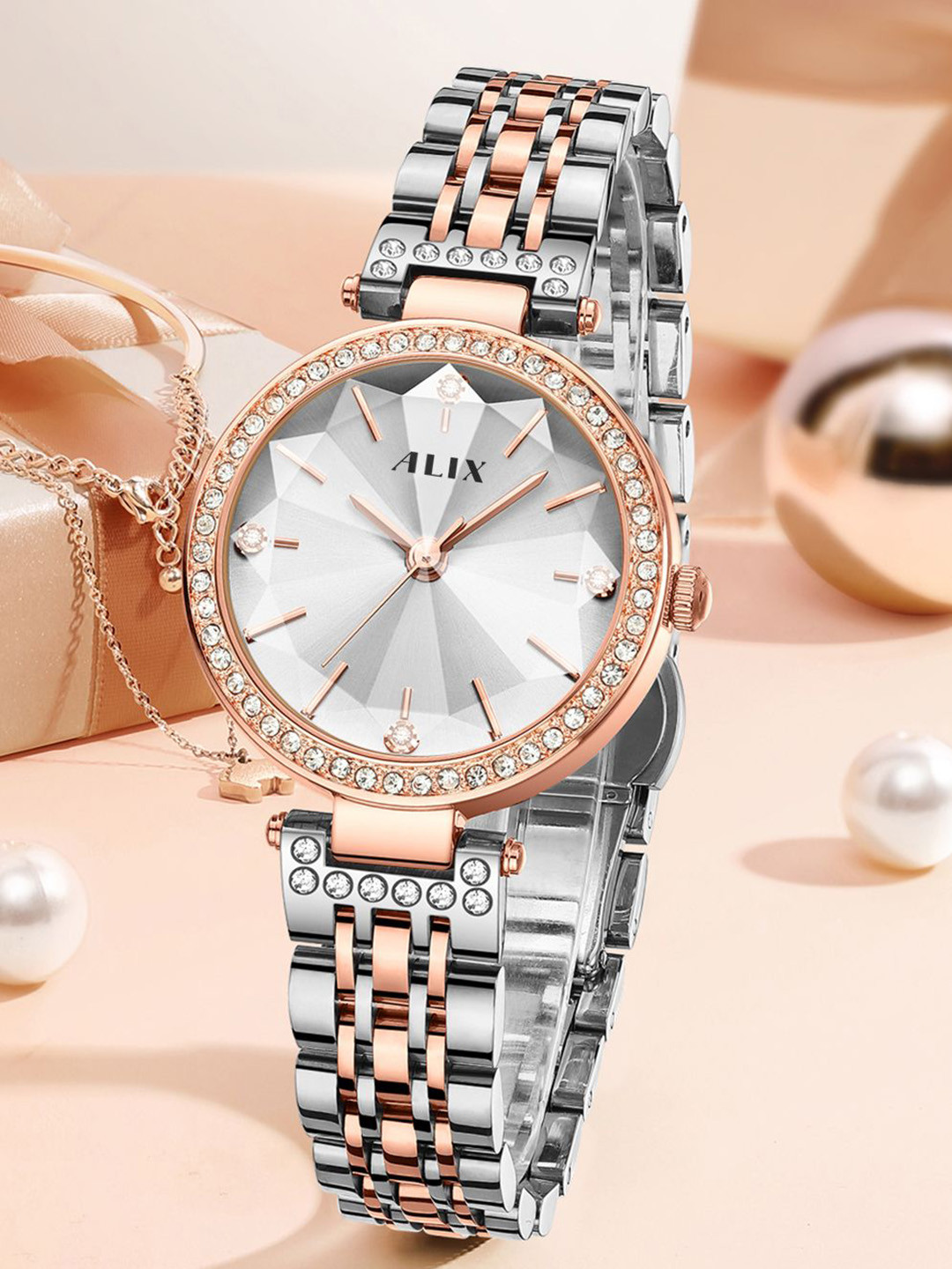 ALIX Women Dial & Stainless Steel Straps Analogue Watch AL2532_SRGW