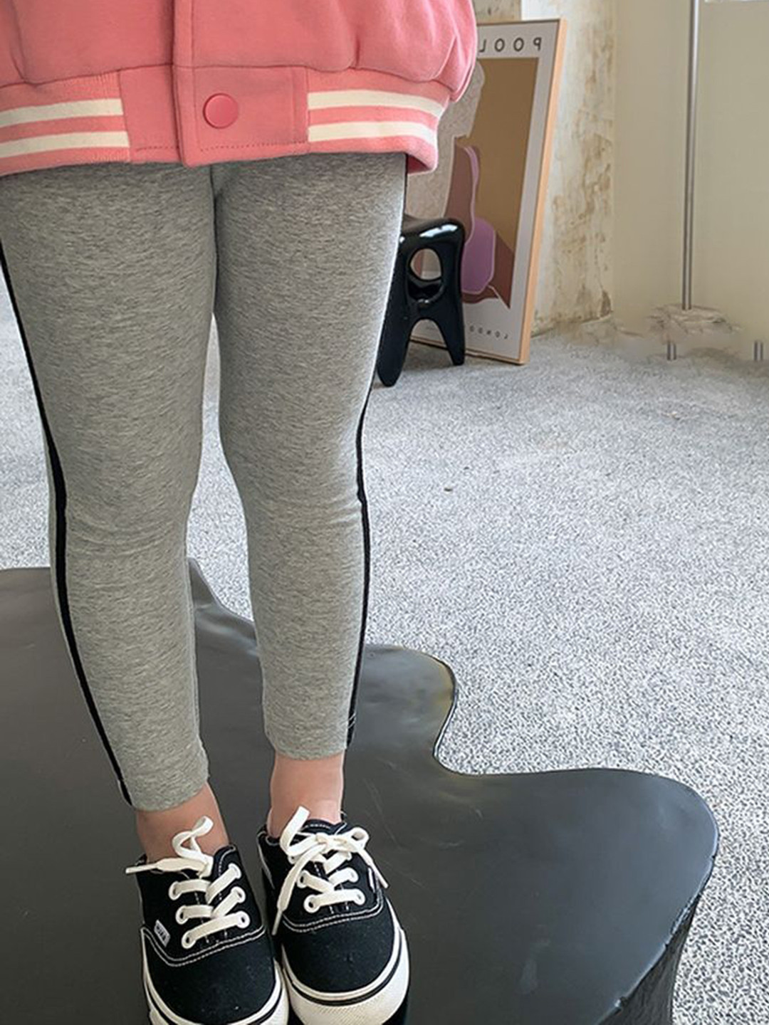 LULU & SKY Girls Contrast Stripe Heathered Leggings