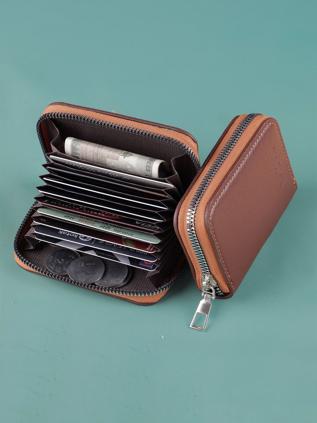 WATCHSTAR Men Zip Detail Leather Zip Around Wallet