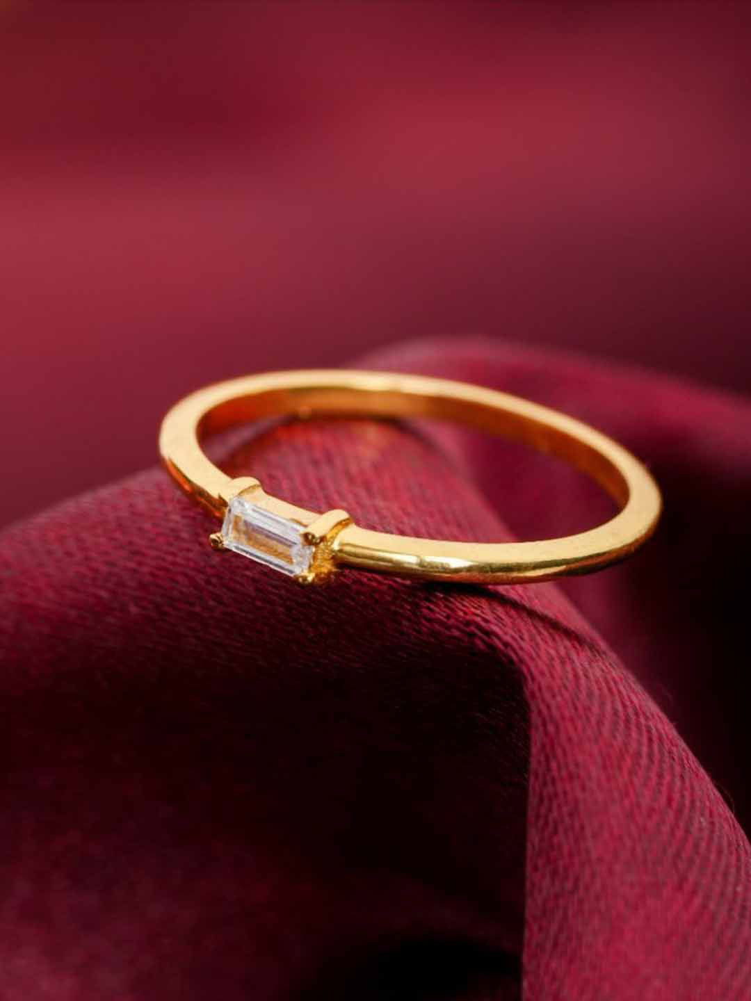 Soraya Luxe 925 Sterling Silver Gold-Plated CZ Studded Baguette Finger Ring